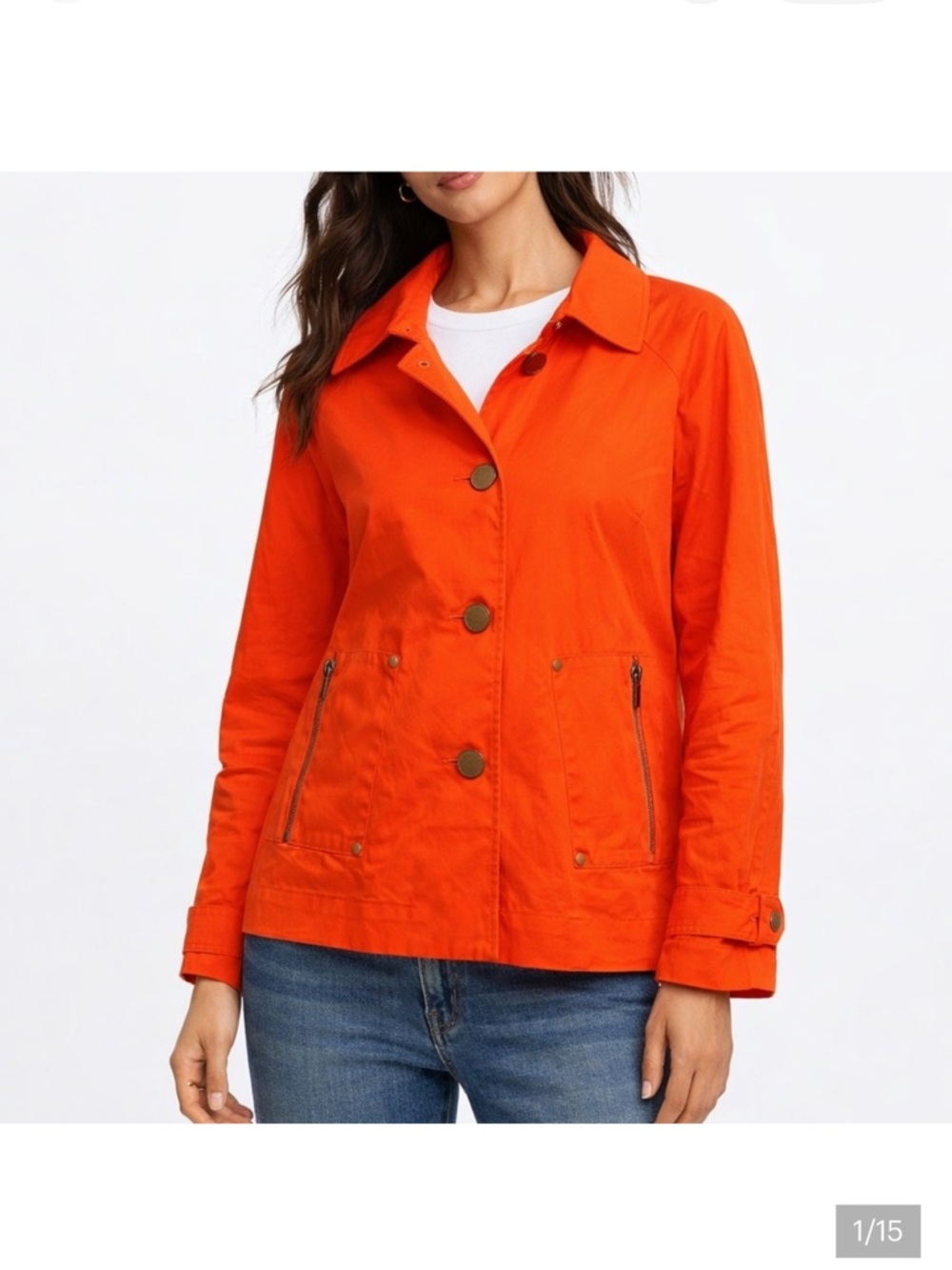 Tory Burch Bright Orange Button-Front Utility Jacket